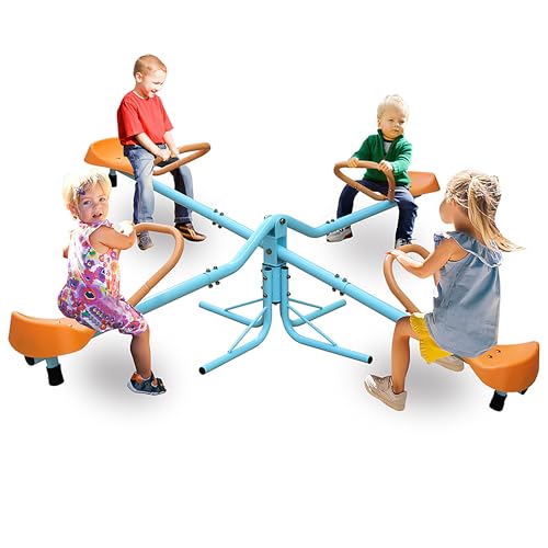 Generisch Kinderwippe,4 Sitzer Schaukelwippe, Gartenwippe bis 180 kg belastbar, Kinder Wippe In- und Outdoor, Karussellwippe für Kinder ab 3 Jahren, Orange/Blau