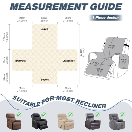 Image of TAOCOCO 100% Waterproof Recliner Covers, Recliner Sofa Covers with Leg Straps, Reversible Recliner Couch Cover for Reclining Chair, Washable Couch Protector for Pets Kids(1 Seater 25 inch, Ocean Blue)