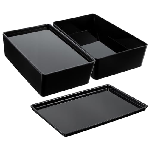 AojSup 2 Pcs Multipurpose Stackable Storage Containers, 6.5x10 Plastic Bins With Lids, Black, For Home And Office Organization Food Service Bus Tubs