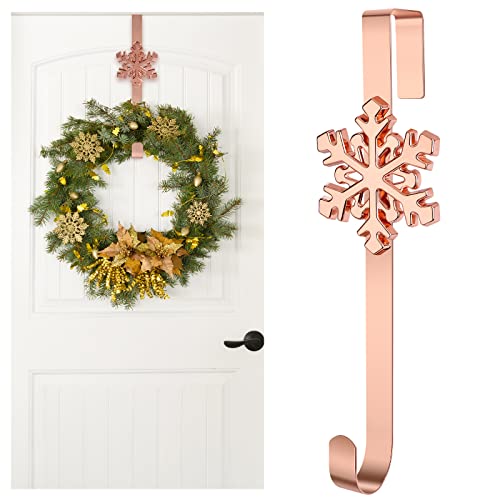 URATOT Gancho de corona de metal dorado rosa de Navidad de 14,5 pulgadas con iconos intercambiables de copo de nieve para puerta delantera, soporte de corona para decoraciones de Navidad Cover