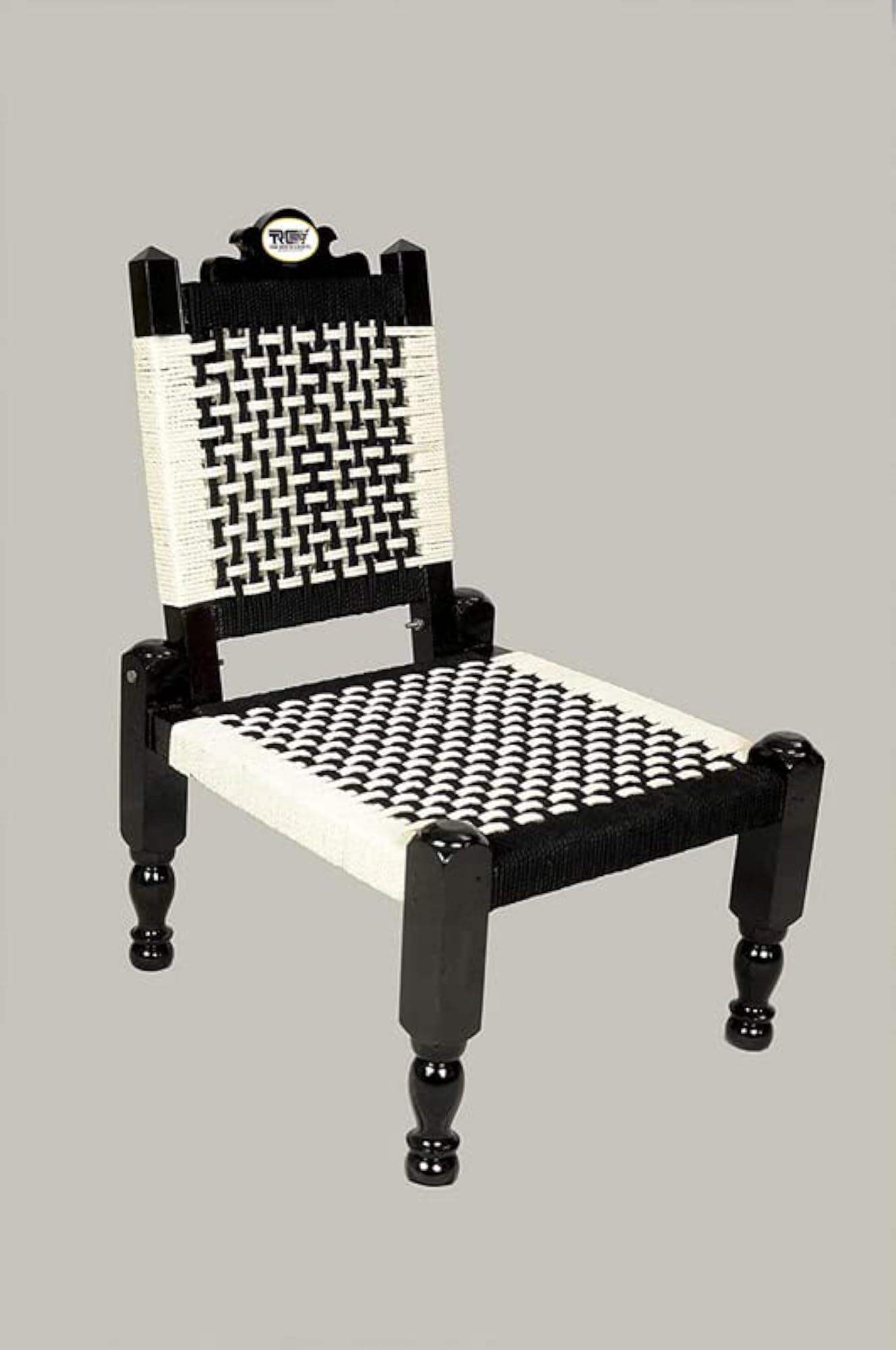 Traditional Handicrafts Black and White Cotton Rope Folding Chair