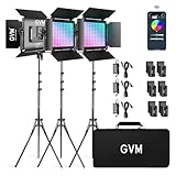 GVM 3 Pack 880RS 60W RGB LED Video Light & 3 Pack NP-750 Battery with Charger: 3200K-5600K, CRI97+, App Control, 18 Light Effects, Tripods & Carry Bag for YouTube Streaming, Studio Photography