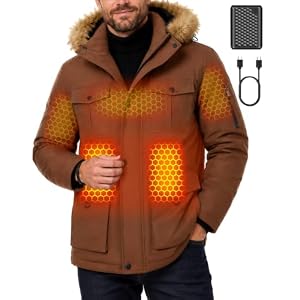 Wulcea Graphene Heated Jacket for Men Cargo Hooded Parka Winter Coat Insulated Waterproof 12V 18400mAh Large Capacity Battery