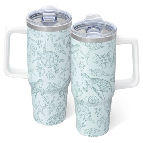 40oz Beach Sea Turtle Tumbler with Handle Cup, Sea Turtle Gifts for Women