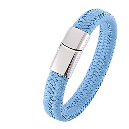 Aotiwe Bracelet Inoxydable, Cadeau pour Son Copain Bracelet en Cuir Tressé de Style Simple Acier Bleu Ciel 18.5cm