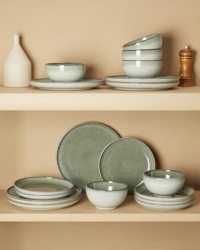 Image of Pokini Ceramic Dinnerware Sets for 4, 12pcs Plates and Bowls Sets Dish Set