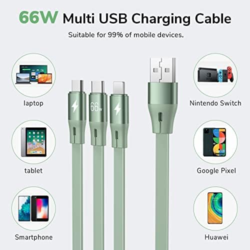 CAFELE Multi Charger Cable Fast Charging 66w, 3 in 1 Retractable Cable 1.2m usb c Cord with Micro USB Type C Phone Port for Mobile Phones Android Samsung Galaxy S20 S10 S9,OnePlus,Huawei,Xiaomi