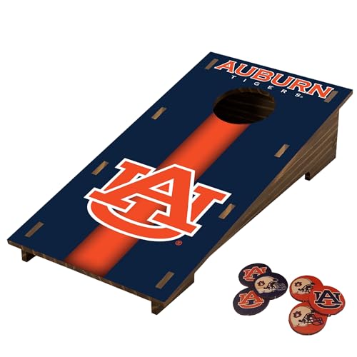Auburn University Tigers Desktop Cornhole Set with Brown Wood Grain Design & Team Logo by Fan Creations – Mini Novelty Game for Workplace, Home, or Dorm – Easy One-Time Assembly–Stress Relief