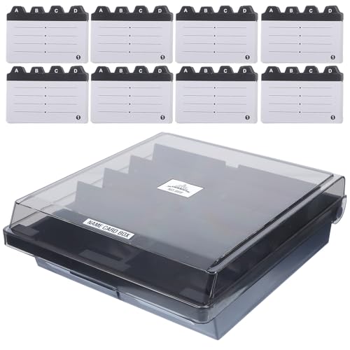 BATHVEVE 名刺収納ボックス 蓋付き 大容量対応 アルファベット類付 耐衝撃プラスチック製 名刺整理スタンド オフィス用デスクトップカードホ