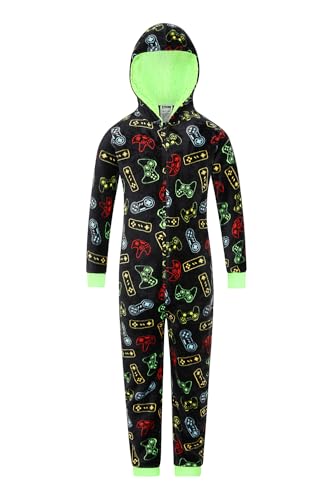 ThePyjamaFactory Boys Video Game Controller Fleece Gaming Sleepsuit (11-12 Years) Black