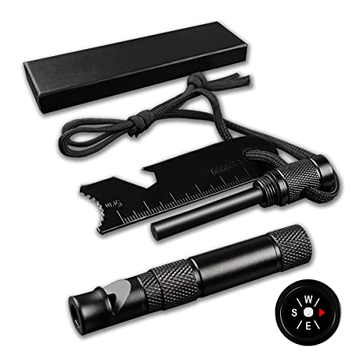 Gifts for Men Dad Boy, Cool Gadgets Survival Tools Fire Starter Flint for Adventures, Fishing, Camping, Hiking, Hunting, Hurricane, Earthquake, Birthday (Black & Grey)