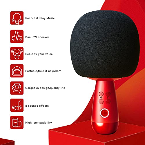 Calf Karaoke Speaker Microphone Wireless Bluetooth Tws Microphones&Speaker 2 In1 Portable Mini Adults Handheld Mic Singing Home Ktv Party Indoor Electronic Gifts For All Ios Android Pc G2 Red(Black) #TOP3