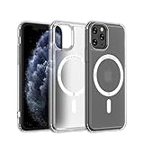 ONES 艶消し·透明 iPhone 11ProMax 超強磁性MagSafe対応 ハードケース 米軍MIL規格 超耐衝撃 エアバッグ〔 マット感·高靭性強化PCガードボード ✚ 高弾性衝撃吸収TPUバンパー 〕『 画面 · レンズ保護 』〔 指紋防止、黄変防止 〕 滑り止め 超軽量 超薄型 Qi充電 つや消し カバー