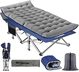 Nictemaw Camping Cots for Adults, 900LBS Heavy Duty Sleeping Cots with Comfortable Mattress, Folding Bed with Carry Bag, Double Layer Oxford Portable Travel Camp Cots for Home Office Outdoor
