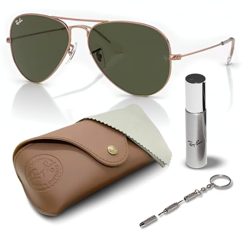 Ray-Ban RB3025 AVIATOR ROSE GOLD Pilot Shaped Sunglasses for Men & Women with Official RAYBAN Eyewear Kit