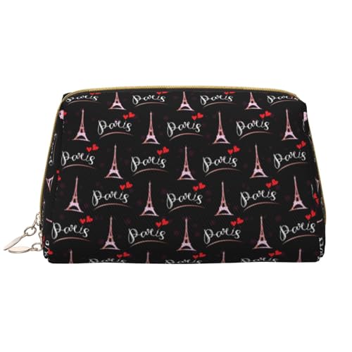 Novastar Grande borsa da viaggio per il trucco, con Torre Eiffel, in pelle PVC, borsa per cosmetici da donna, con cerniera, portatile, per la cura della pelle