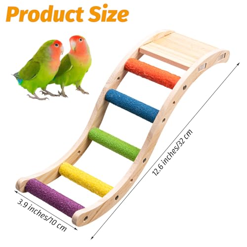 Image of Hamiledyi Nature Wooden Bird Ladder Pet Parrots Climb Bridge Exercise Stands for Parakeet Climbing Chewing Bridge Bird Cage Accessories for Cockatiel Parakeet Lovebirds Budgie (Colorful)