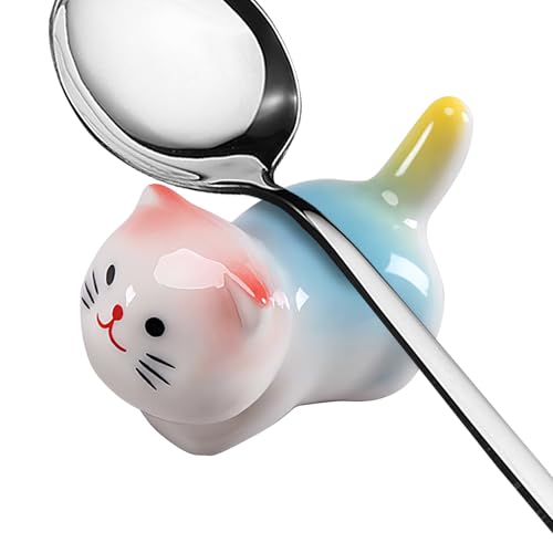 猫の箸置き、猫のスプーン置き - 箸置き箸置きラック - 箸置きとホルダー、箸置きオーナメ ント、家庭用猫オーナメント,招き猫 箸置き ペン立て 子猫 陶器 置物 ガーデニング 鉢植え ペット 置物