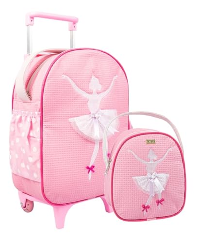 Kit Escolar Infantil com Mochila de Carrinho G e Lancheira, 33x25x13cm, Poliéster (Bailarina)