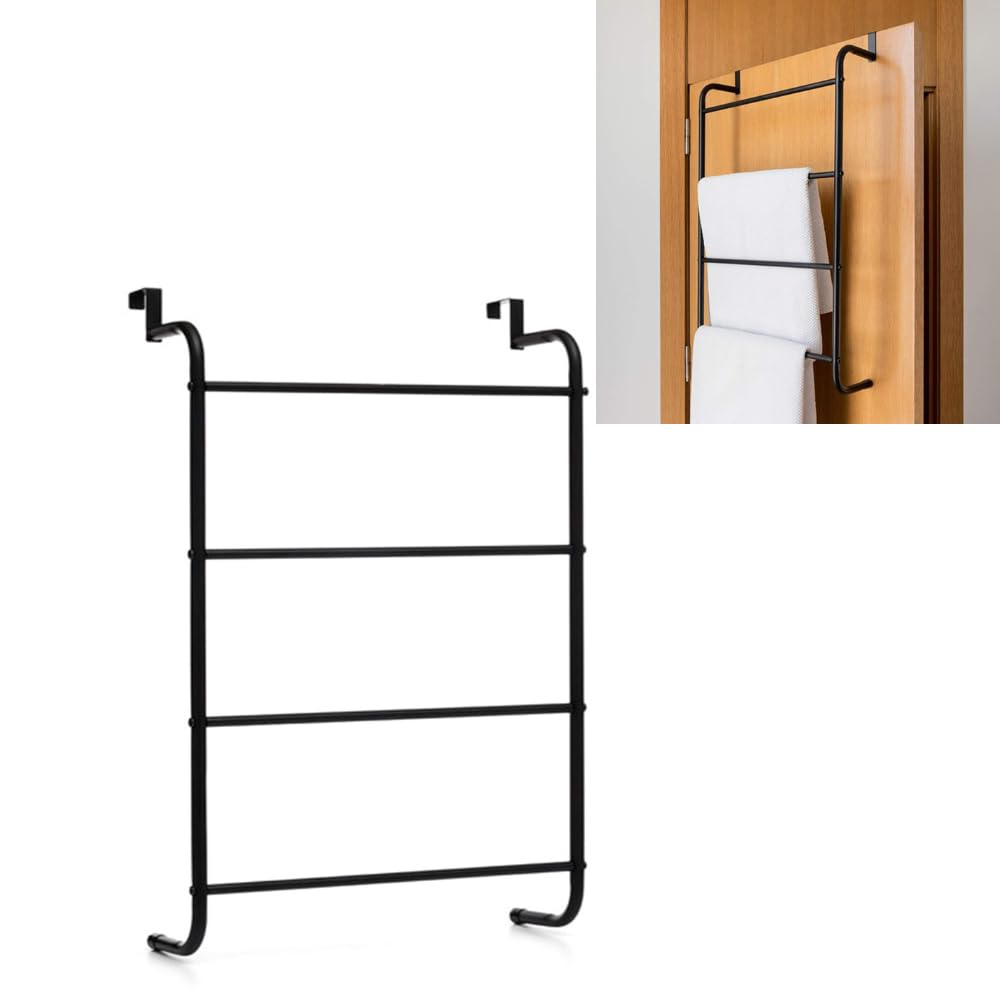 Envenzo Over the Door Towel Hanger 4 Bars Black Modern Design Towel Rack Organiser
