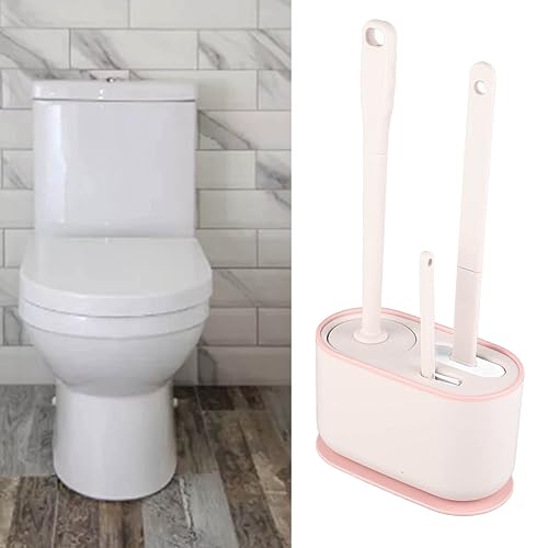 Image of Toilet Brush and Holder Set, Long Handle Toilet Brush Set Deep Cleansing Multifunctional Hanging for Bathroom (Pink)