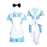 Tokisaki Kurumi Anime Black Butler Costume Kuroshitsuji Ciel Phantomhive Maid Uniform cosplay dress Girls Woman Waitress Maid Party Halloween Costumes (XL, blue)