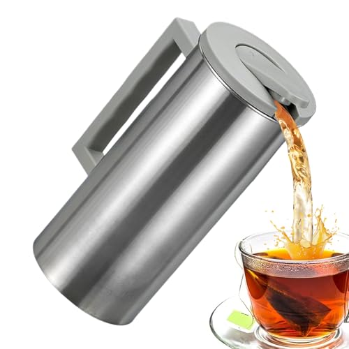 Jarra De Agua De Metal | Jarra De Con Tapa Y Gran Capacidad En Acero Inoxidable,Recipiente Con Asa Antideslizante Para Bebidas Frías Y Calientes Como Cerveza Café O
