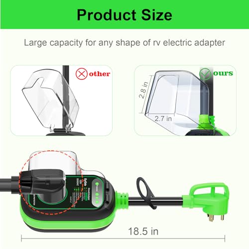 Image of EyGde 30 Amp to 50 Amp RV Adapter with Surge Protector, Patented 4500J 30 Amp Male to 50 Amp RV Adapter Plug, RV Circuit Analyzer Voltage Protector with Waterproof Cover for Camper Travel Trailer