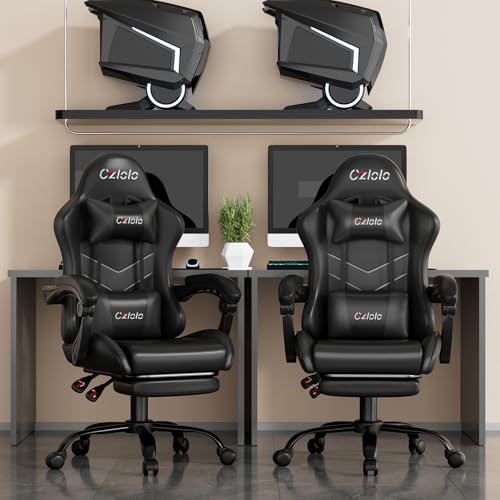 Image of Czlolo Gaming Chair, Ergonomic Office Computer Chair with Footrest and Lumbar Support Massager High Back Video Gamer Chair, Wide&Thick Cushion, 90-135 Recline, Adjustable Height, Carbon Black