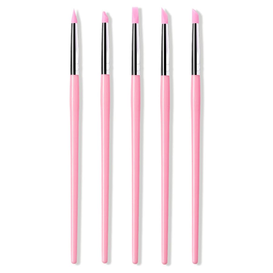 5pcs Silicone Nail Art Pen Sticker Pressing Mirror Powder Rubbing Sculpture (pink)