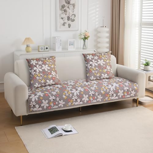 Image of HOKIPO Printed Cushion Cover 22x22 in, Pastel Brown Sandwort Flower
