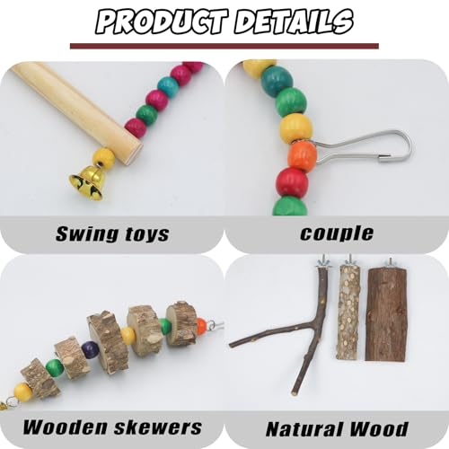 Image of Bird Perch Stand for Cage, Parrot Perch Natural Wood Stand Toys, Bird Accessories for Parakeet, Cockatiel, Macaws, Conures (5 PCS)