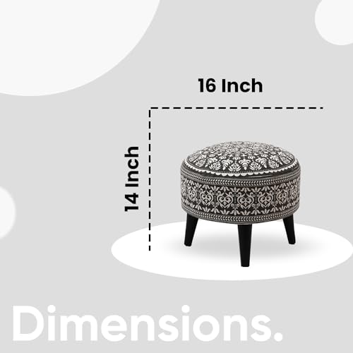 Image of Stool Ottoman Pouffes for Living Room, Kitchen, Home, Office Furniture with Soft Cotton Cushion Mudda Footrest Stool for Chair Sofa Bed Dressing Decor, Mandala Grey (14 Inch Pack of 1)