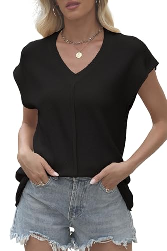 Image of NASKY Lightweight Summer Sweaters for Women Breathable Crochet Tank Tops Sleeveless V-Neck Cap Sleeve Casual Knit Blouse