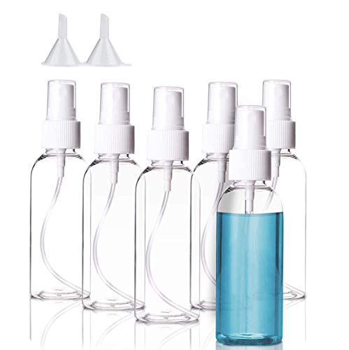 Travistar 6×100ml Spray Bottles Empty Plastic Transparent Fine Mist Travel Atomiser Spray Bottles Set with 2 Funnels Toiletries Liquid Containers for Cleaning/Travel/Perfume/Cosmetic