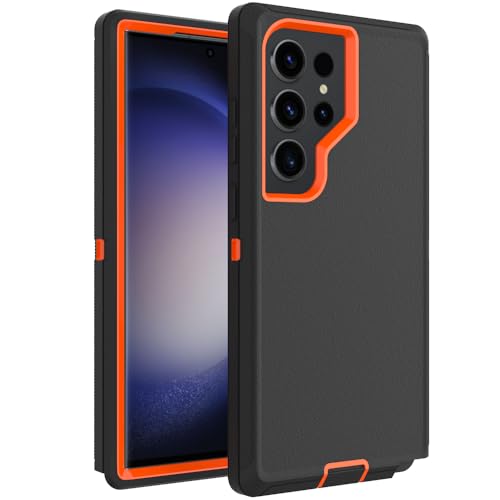 Image of Case for Galaxy S23 Ultra, Heavy-Duty Tough Rugged Shockproof Drop Protective Cover Cases for Samsung Galaxy S23 Ultra, Black+Orange