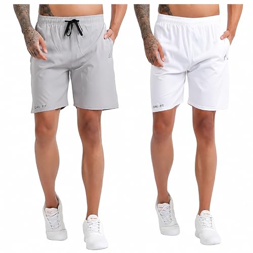 Image of BLUE STAR SHARK Athletic Sports Shorts for Men with Zip Pockets and Elastic Waistband Quick Dry Lightweight Activewear Combo - Pack of 2