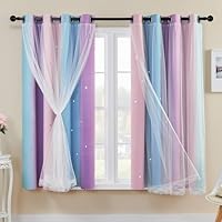 XiDi Kids Curtains for Bedroom Girls Rainbow Blackout Pink Curtains Purple Princess Room Decor 52 Inch Wide 2 Panels