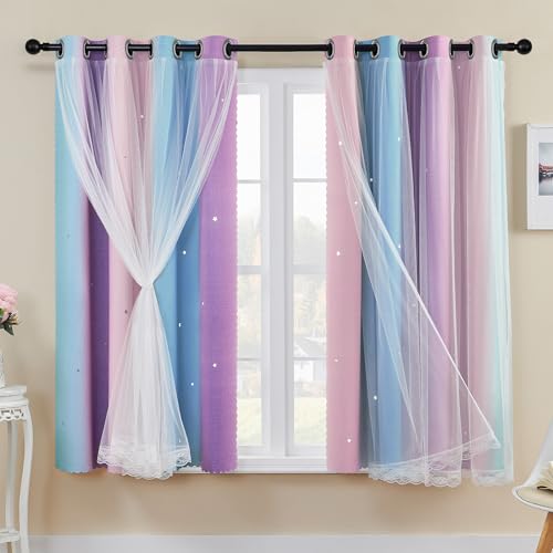 La Mejor Selección de Cortina azul , listamos los 10 mejores. 50 XiDi Cortinas Arco Iris para Dormitorio, Estrellas Huecadas Decoración Cortinas Azules con Aislamiento Térmico con Anillos para Niños Niñas Tratamiento Ventana