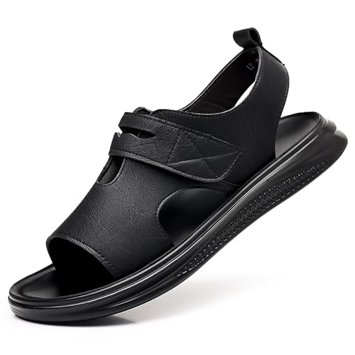 Men's Leather Slingback Slip On Flat Roman Sandals Comfort Soft Breathable Open Toe Sandals for Casual Wear Beach Walking