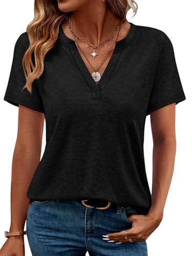 Image of WEESO Womens Tops Summer Short Sleeve V Neck Blouses Business Casual Loose Fit Tshirts Trendy Fashion Outfits