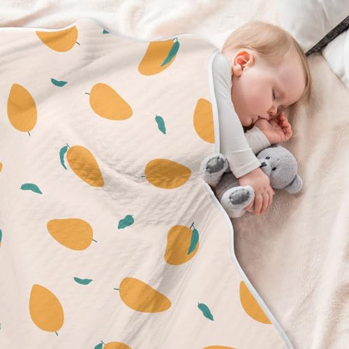Image of Mango Fruits Orange Leaves Baby Swaddle Blanket for Boys and Girls, Muslin Baby Receiving Swaddle Blanket, Soft Cotton Nursery Swaddling Blankets for Newborn Toddler Infant