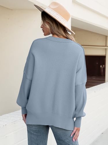 Image of ANRABESS Women Oversized Sweaters Batwing Long Sleeve 2026 Fall Outfits Crewneck Casual Knit Side Slit Fashion Pullover Top