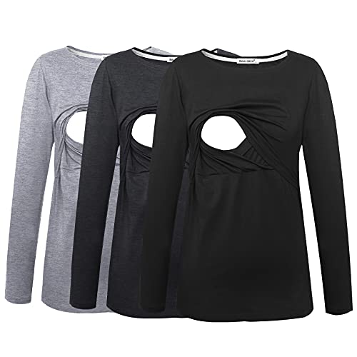Image of Smallshow Women's Maternity Nursing Tops Comfy Long Sleeve Breastfeeding T-Shirt