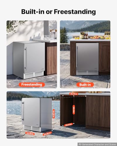 Image of VEVOR Outdoor Beverage Refrigerator, 24 Inch Undercounter Drink Fridge