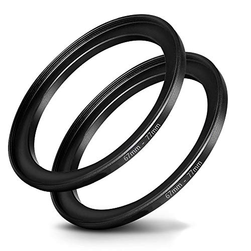 67mm-77mm Step Up Ring [67mm Lens to 77mm Filter], FANZR Camera Lens Filter Adapter Ring Lens, Premium Aluminum (2 Pack)