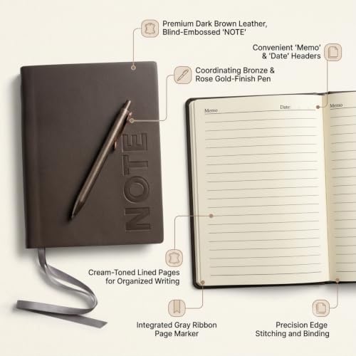 Image of A5 Premium Leatherette Diary Notebook with Metal Pen, Ruled Journal for Office Meetings, Daily Planner, Business Notebook, Writing Journal, Work Organizer, Executive Notebook for Men & Women