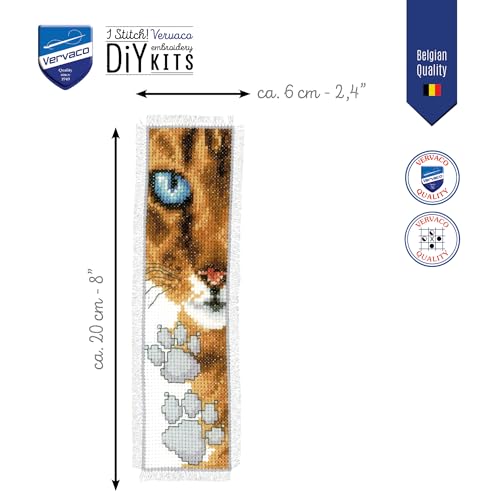 Image of Vervaco Cross Stitch Bookmark Kit Cat 2.4 inch x 8 inch