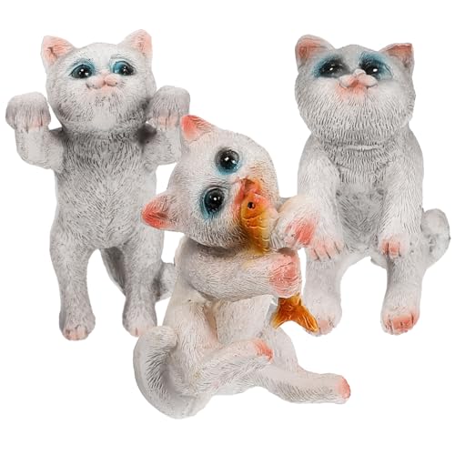 POPETPOP Small Kitten Miniature Figurines, 3pcs Cat Figurine Set Kitten Figurine for Aquarium Fish Tank Decor Fairy Garden Supplie