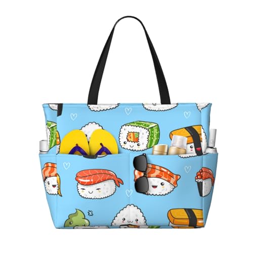Sac de plage sushis et sashimis grand sac fourre-tout femme à bandoulière